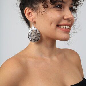 Vintage Silver Statement Earrings - Unique Antic Silver Drop Earrings with Intri